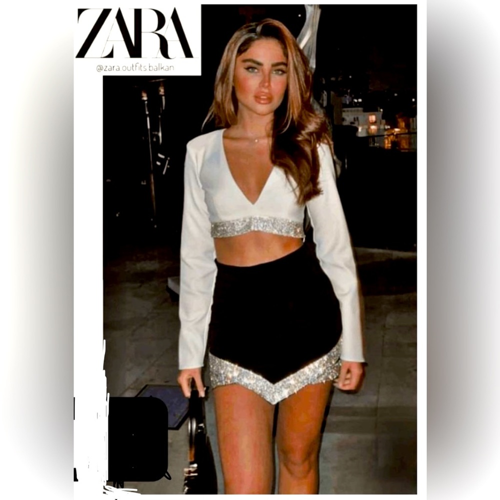 ZARA Bloggers Favorite SHINY MINI SKIRT & SPARKLY CROP TOP SET